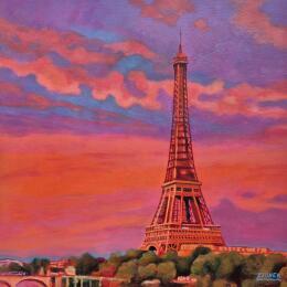 Peinture Paris en rose par Emma Fischer | Tableau Figuratif Acrylique Architecture, Paysages, Urbain