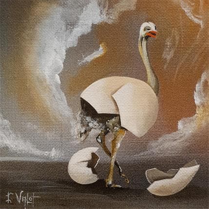 Painting L'Oeuf'truche by Valot Lionel | Painting Surrealist Acrylic Animals, Life style