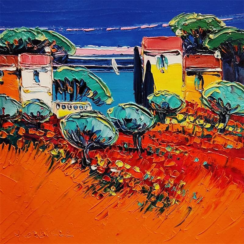 Painting Maisons jaunes by Corbière Liisa | Painting Figurative Oil Landscapes, Marine