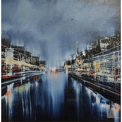 Peinture Lyon les quais version nuit par Guillet Jerome | Tableau Figuratif Acrylique Vues urbaines