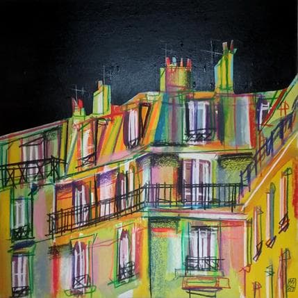Peinture Au clair de la nuit par Anicet Olivier | Tableau Figuratif Mixte Vues urbaines