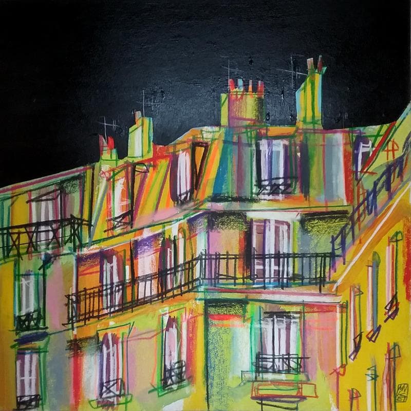 Painting Au clair de la nuit by Anicet Olivier | Painting Figurative Acrylic Urban