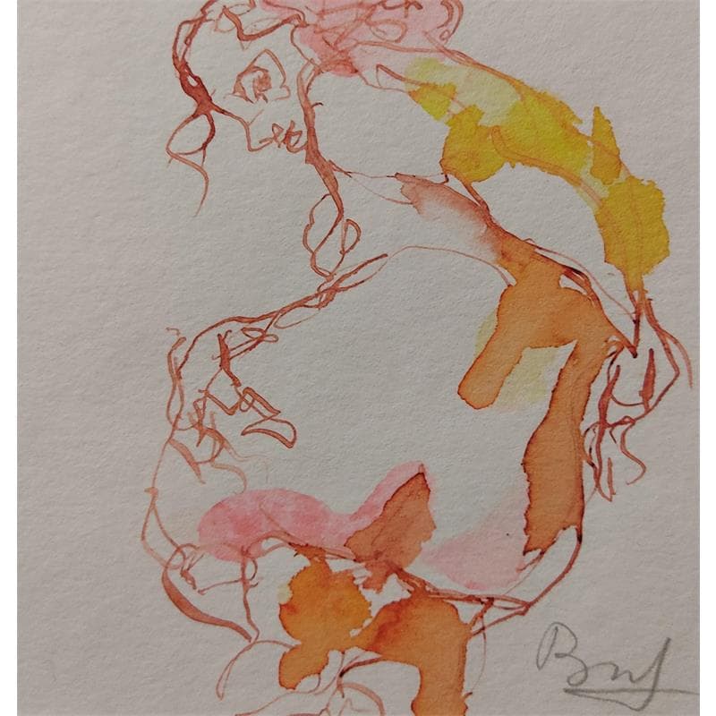 Painting anaïs une main dans le dos by Brunel Sébastien | Painting Figurative Watercolor Nude