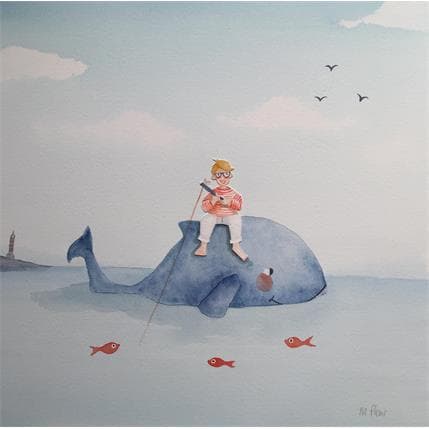 Peinture Paul, marin pêcheur par Marjoline Fleur | Tableau Illustration Mixte scènes de vie