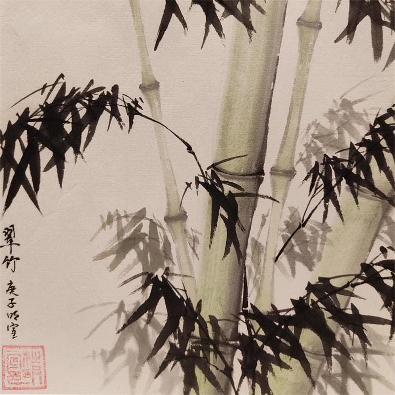 Painting Bamboos by Du Mingxuan | Painting Figurative Mixed Landscapes
