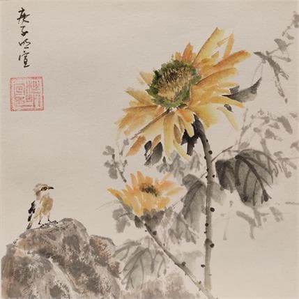 Painting Sunflower by Du Mingxuan | Painting Figurative Mixed Animals, Landscapes