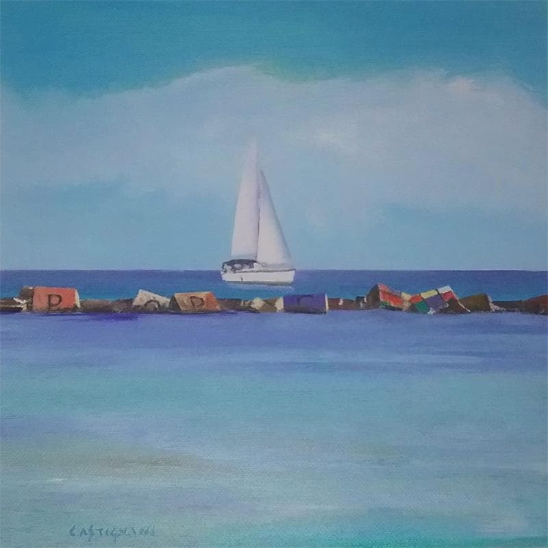Painting Bleu marin 6 by Castignani Sergi | Painting Figurative Landscapes Marine Oil Acrylic