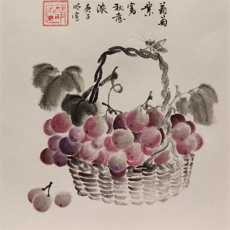 Painting Raisins et Sauterelle by Du Mingxuan | Painting Figurative Watercolor still-life