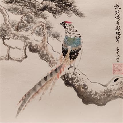 Peinture Pheasant par Du Mingxuan | Tableau Figuratif Mixte animaux, Paysages