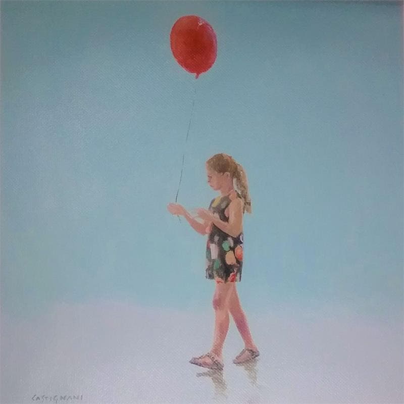 Painting ballon rouge1 by Castignani Sergi | Painting Figurative Acrylic, Oil Landscapes, Life style