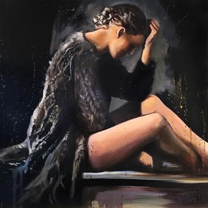 Painting Black swan by Desserle Cecile | Painting Figurative Oil Portrait