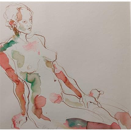 Painting anaïs assise une main sur la cheville by Brunel Sébastien | Painting Figurative Watercolor Nude