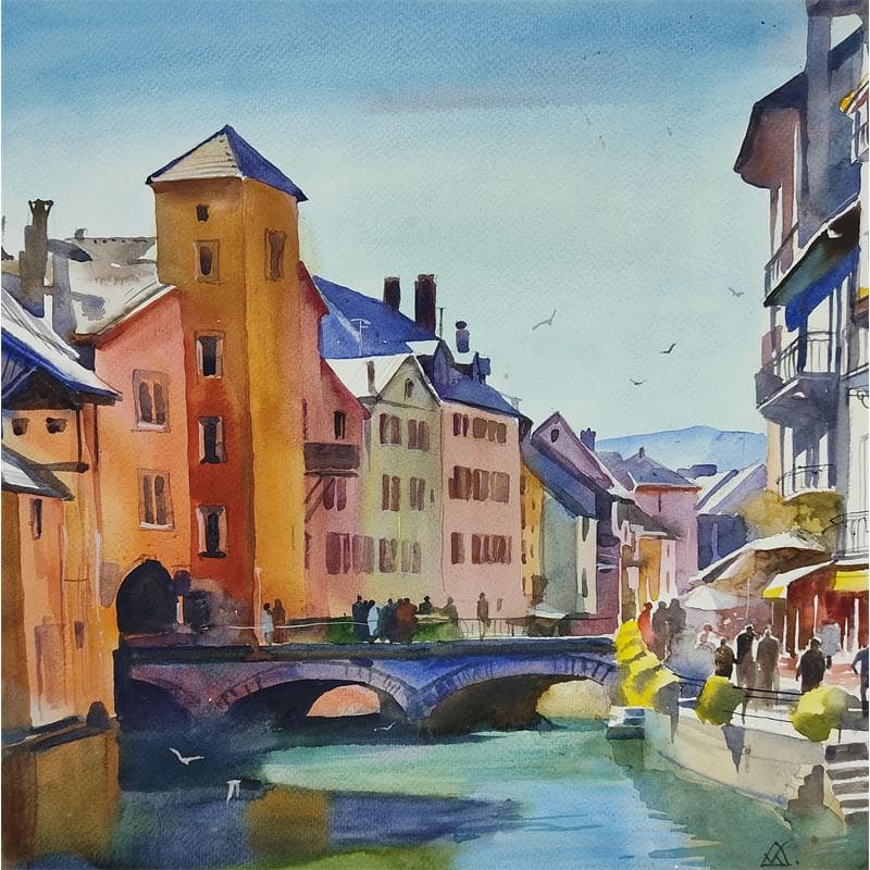 Painting Annecy - N37 by Khodakivskyi Vasily | Painting Figurative Watercolor Urban