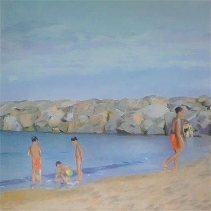 Painting Beach long by Castignani Sergi | Painting Figurative Acrylic, Oil Landscapes
