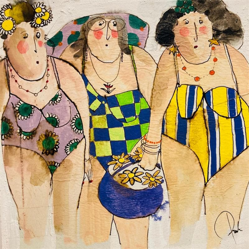 Painting Marguerite, Joelle et France by Colombo Cécile | Painting Figurative Life style Acrylic