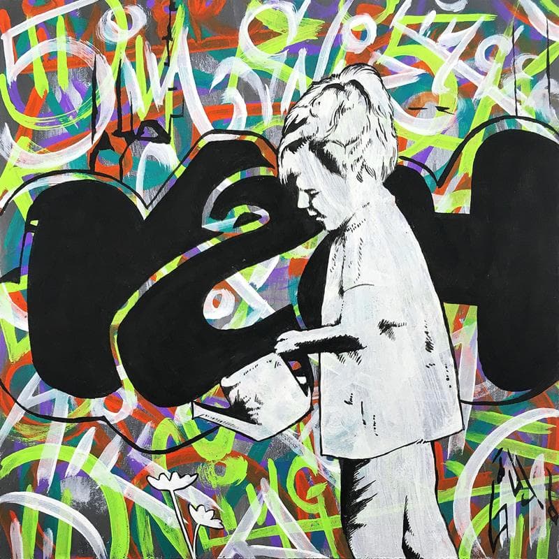 Painting Flower girl by Di Vicino Gaudio Alessandro | Painting Street art Acrylic Life style