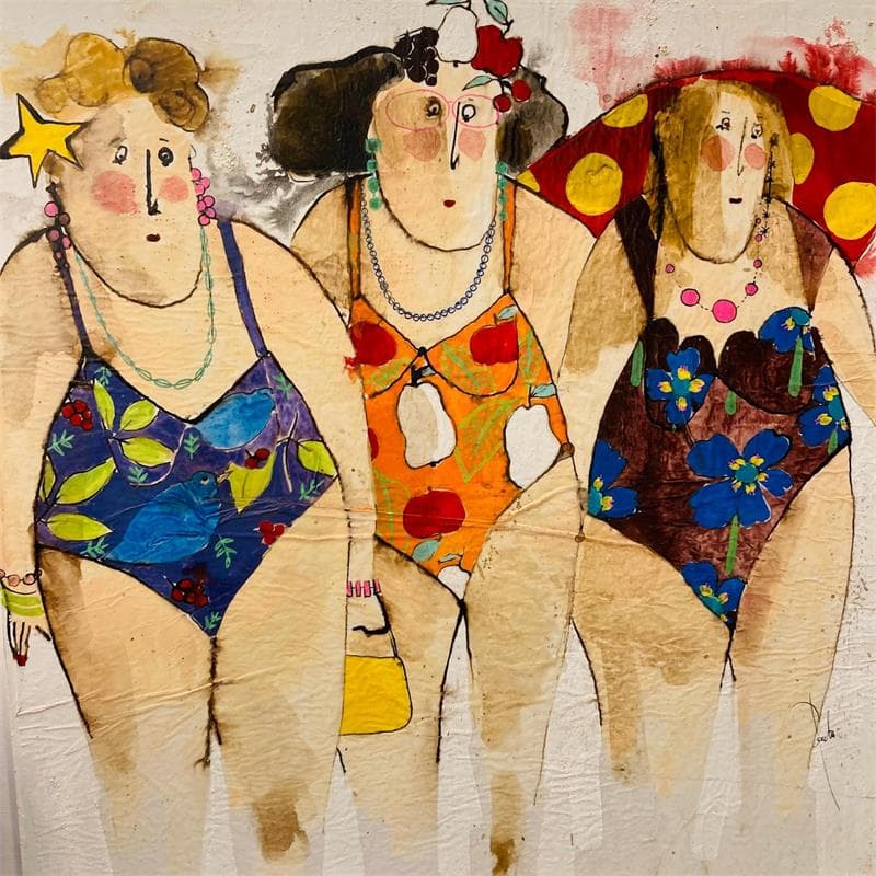 Painting Suzette, Joelle, Emilie by Colombo Cécile | Painting Figurative Life style Acrylic