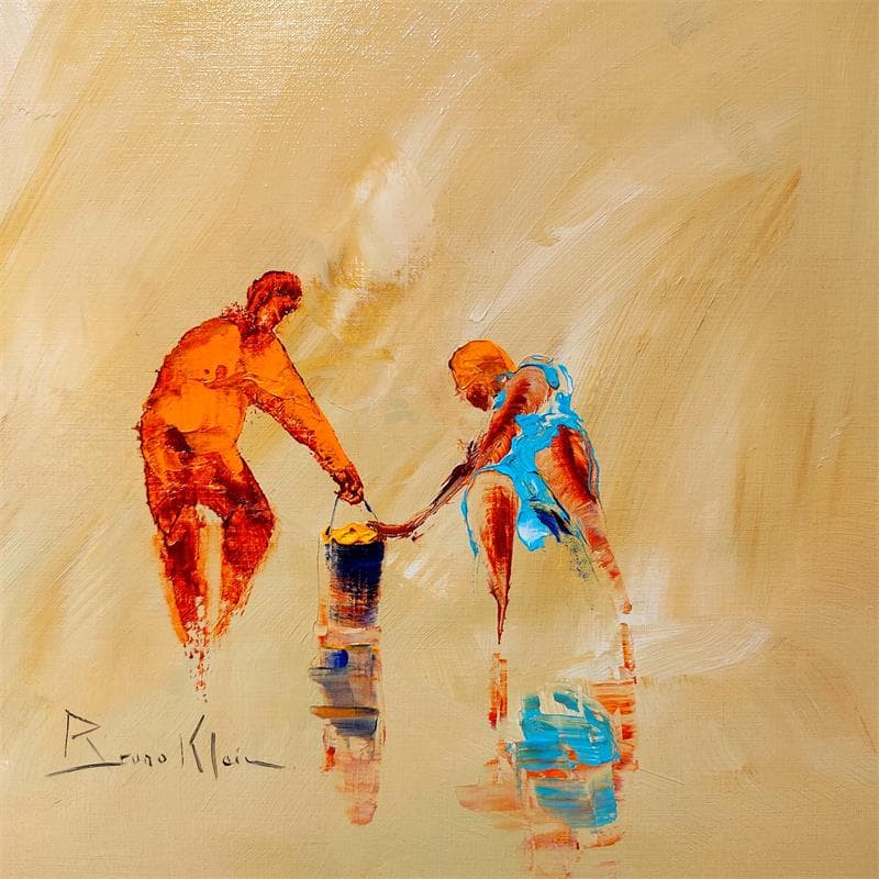 Painting Son seau bleu by Klein Bruno | Painting Figurative Oil Life style