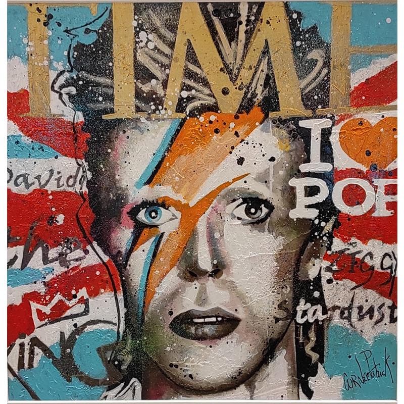 Painting Bowie, United kingdom, time gold by Cornée Patrick | Painting Pop-art Acrylic Pop icons