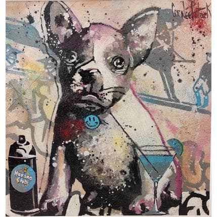 Painting My french bulldog likes cocktails by Cornée Patrick | Painting Pop art Acrylic, Mixed Animals