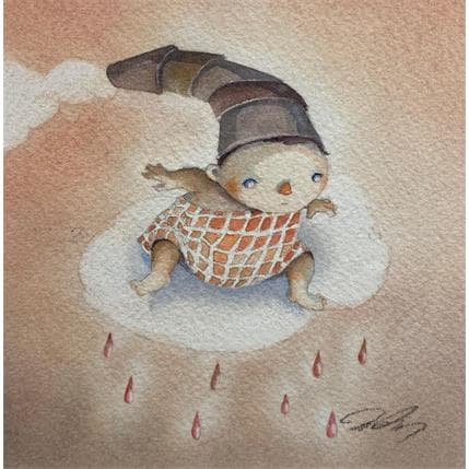 Gemälde Cloud boy von Masukawa Masako | Gemälde Naive Kunst Aquarell Alltagsszenen