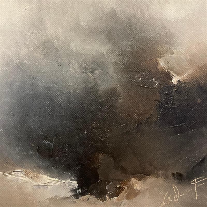 Peinture L'orage s'annonce par Dumontier Nathalie | Tableau Abstrait Huile minimaliste, noir & blanc
