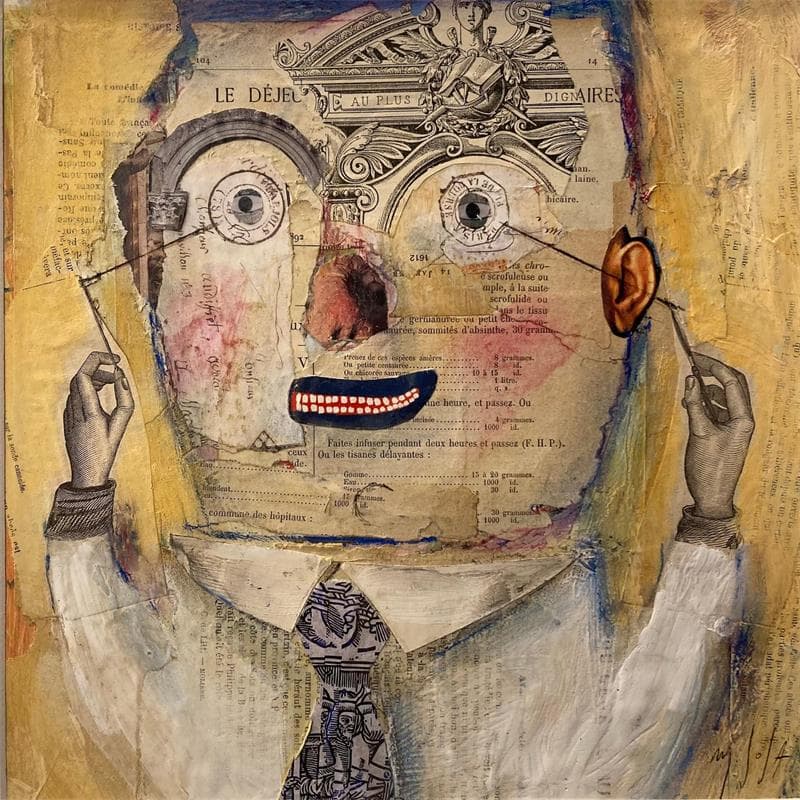 Peinture Le couseur d'yeux par De Sousa Miguel | Tableau Art Singulier Scènes de vie
