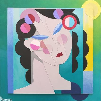 Peinture Cubist Lady par Gustavsen Karl | Tableau Figuratif Bois, Carton, Collage Portraits