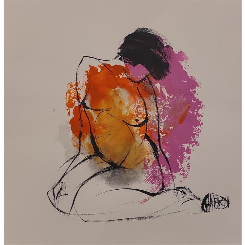 Painting Rose tendresse 4 by Chaperon Martine | Painting Figurative Nude Acrylic