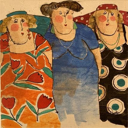 Painting Marguerite, Louise, Zoe by Colombo Cécile | Painting Figurative Mixed Life style