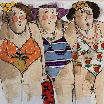 Painting Cerise, Geraldine, Irene by Colombo Cécile | Painting Figurative Mixed Life style