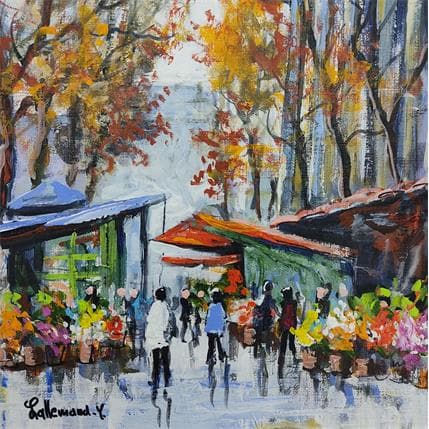 Painting Marché aux fleurs de la Madeleine by Lallemand Yves | Painting Figurative Acrylic Life style, Urban