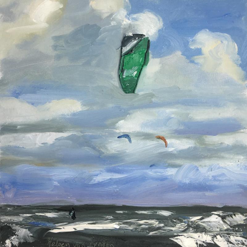 Painting green kite- 19ws101 by Van Lynden Heleen | Painting Figurative Oil Landscapes