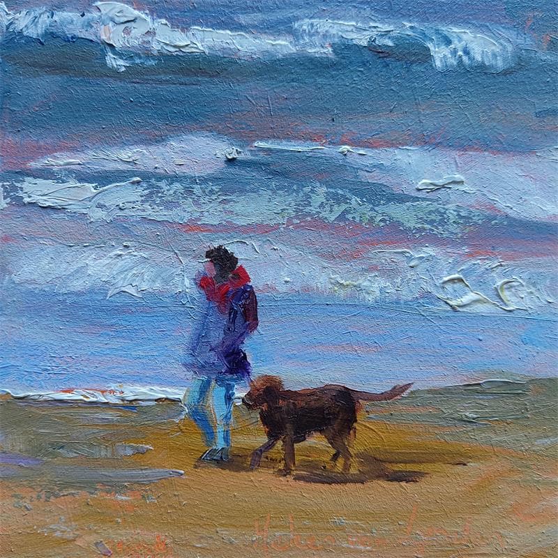 Painting Walk with dog- 20ws007 by Van Lynden Heleen | Painting Figurative Oil Life style