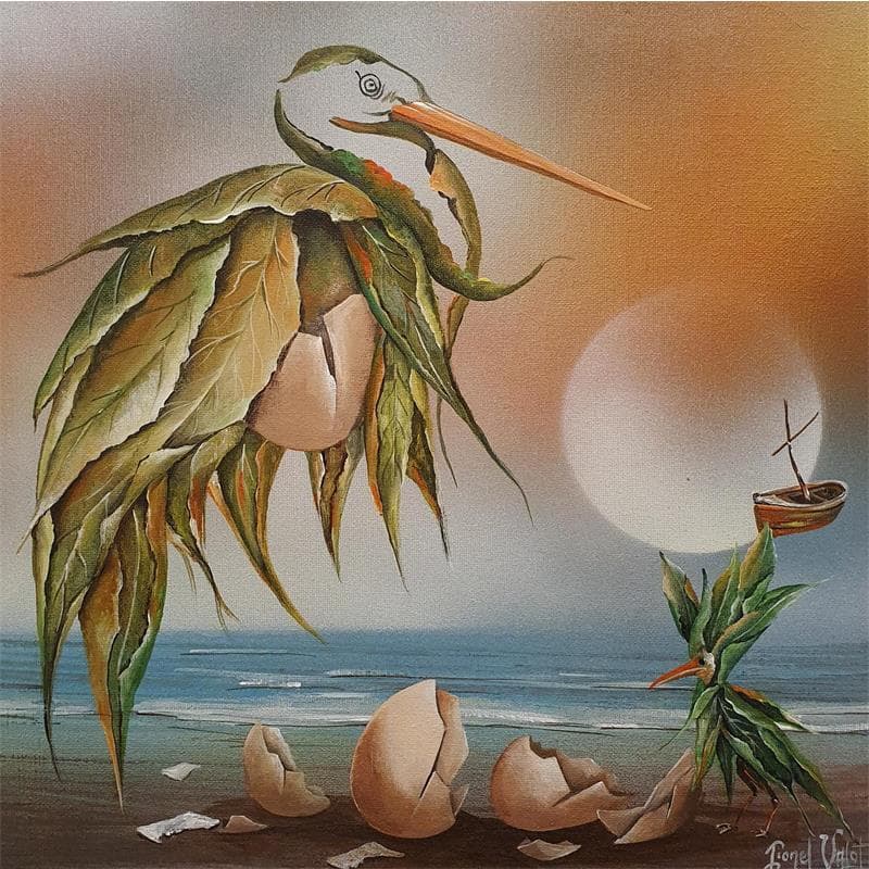 Painting La Petite Famille by Valot Lionel | Painting Surrealism Acrylic, Oil Animals, Life style