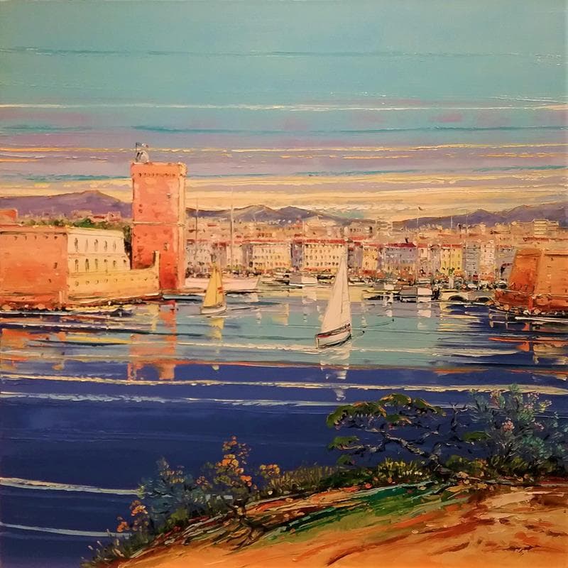 Peinture Vieux Port vu du Pharo par Corbière Liisa | Tableau Figuratif Huile Paysages