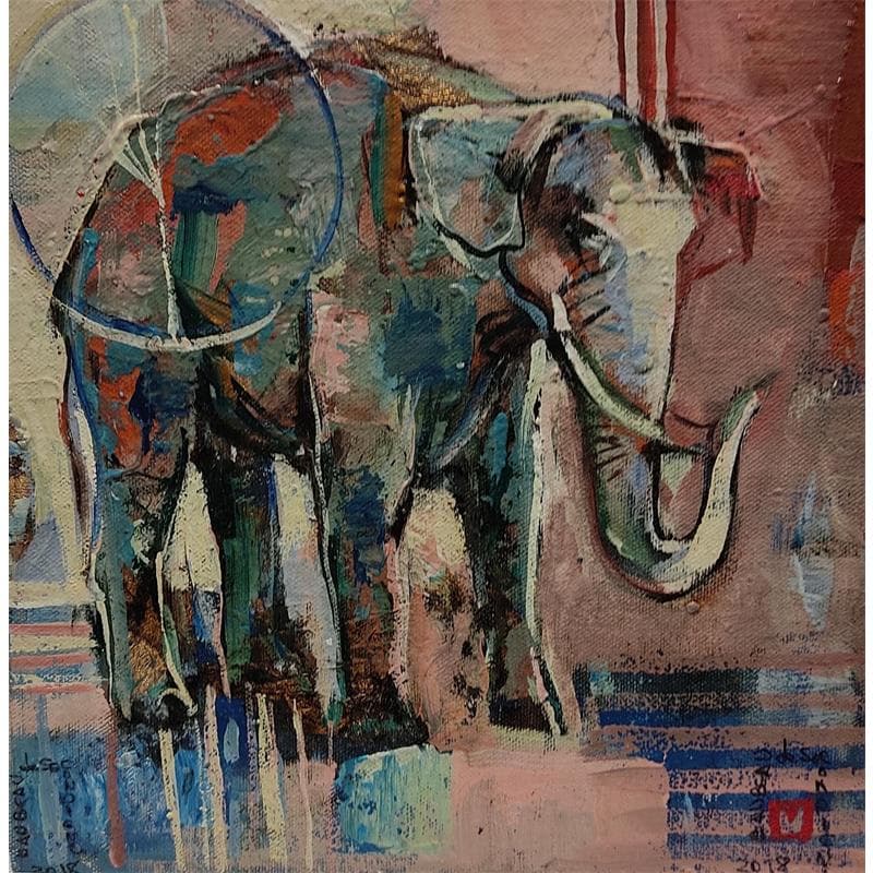 Painting L'ELEPHANT SAGE by Machi | Painting Figurative Acrylic, Oil Animals