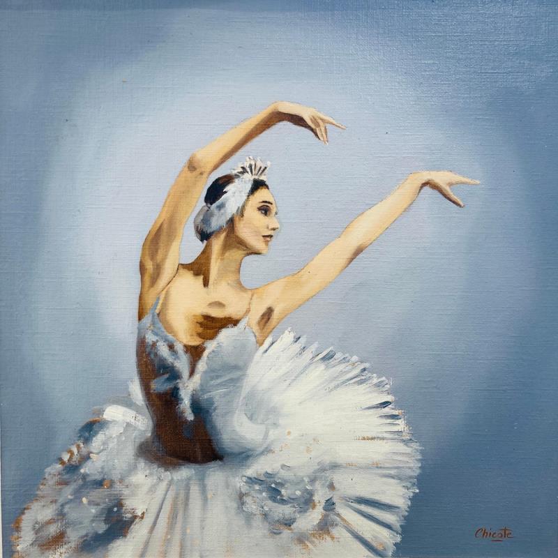 Painting Le Cygne fond gris by Chicote Celine | Painting Figurative Life style Oil