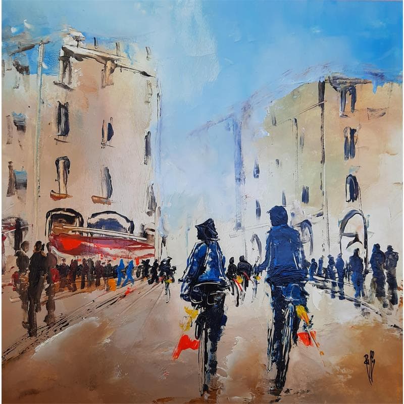 Peinture A bicyclette par Raffin Christian | Tableau Figuratif Acrylique, Huile scènes de vie