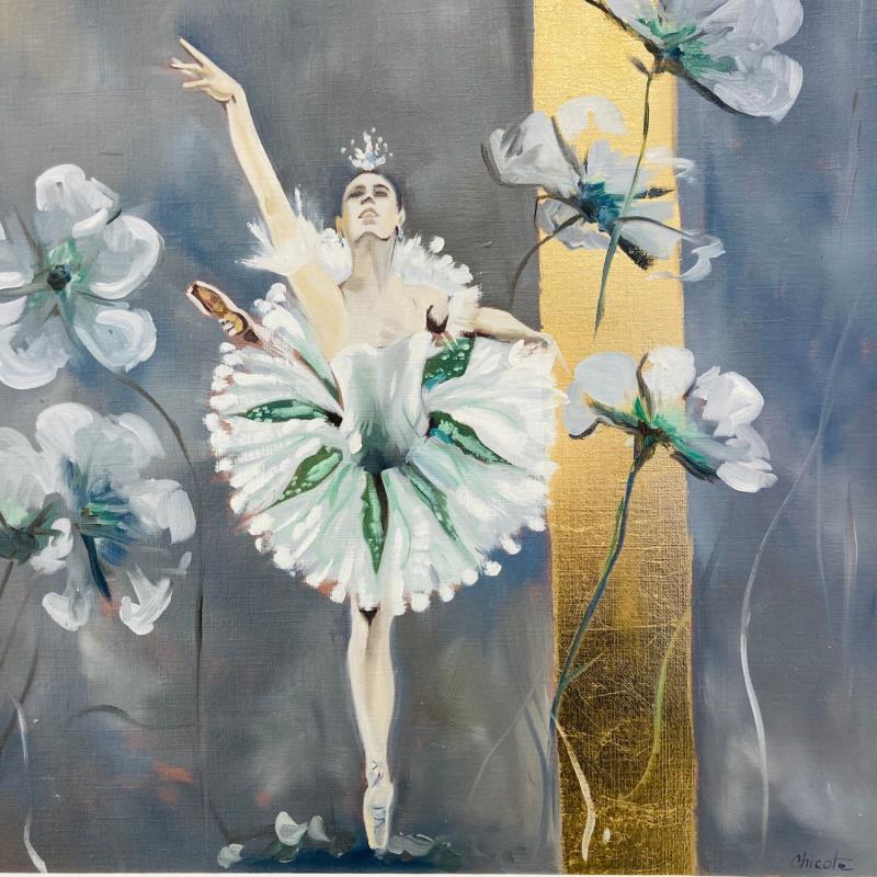 Painting Danseuse fleurs et dorure by Chicote Celine | Painting Figurative Life style Oil
