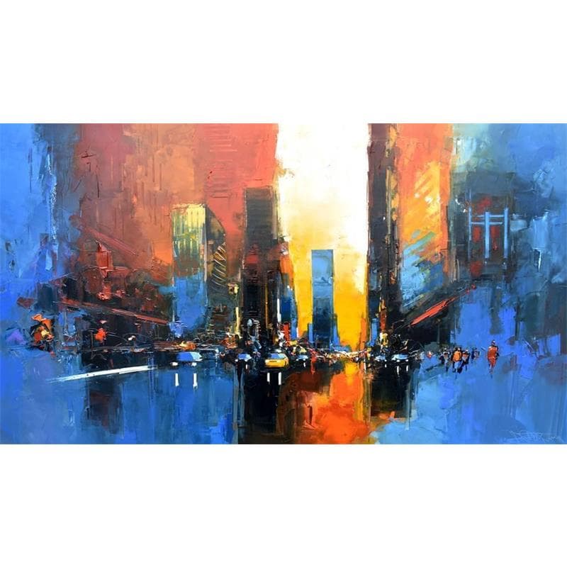 Painting Evening Times Square by Castan Daniel | Painting Figurative Oil Urban