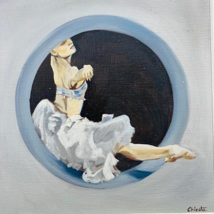 Painting Danseuse rond bleu gris by Chicote Celine | Painting Figurative Oil Life style