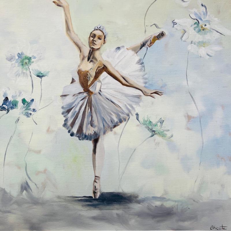 Painting danseuse fleurs et arabesque by Chicote Celine | Painting Figurative Oil Life style