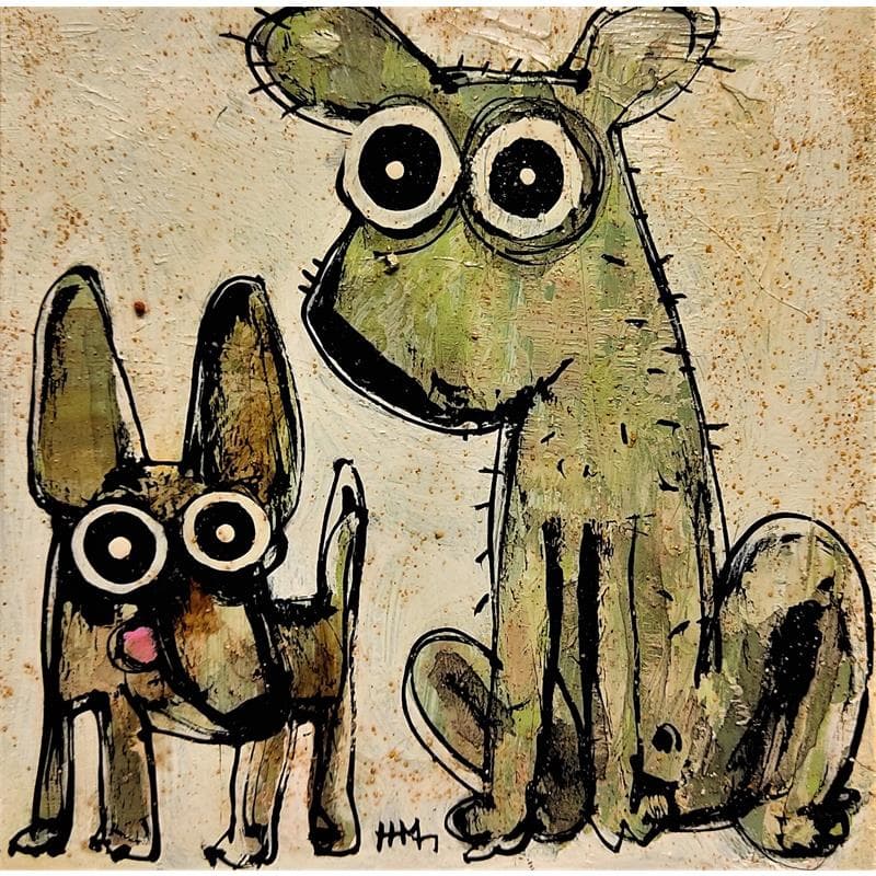 Peinture Deux chiens par Maury Hervé | Tableau Figuratif Animaux