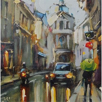 Painting Rainy street by Joro | Painting Figurative Oil Urban
