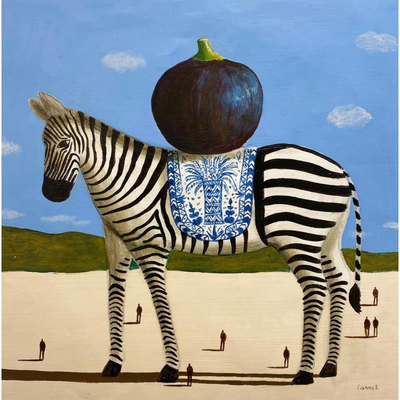 Painting zèbre figue by Lionnet Pascal | Painting Surrealism Landscapes Animals Still-life Acrylic