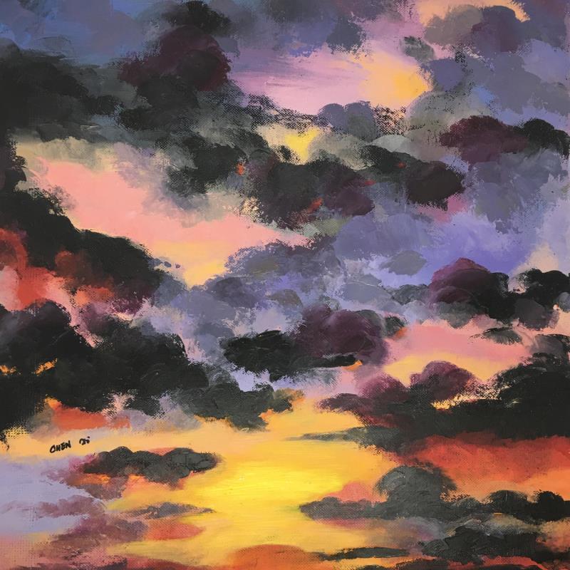 Painting NUAGE GRIS NOIR ET ROUGE by Chen Xi | Painting Abstract Landscapes Oil