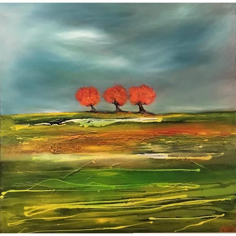 Painting RED TREES by Shahine | Painting Figurative Oil Landscapes