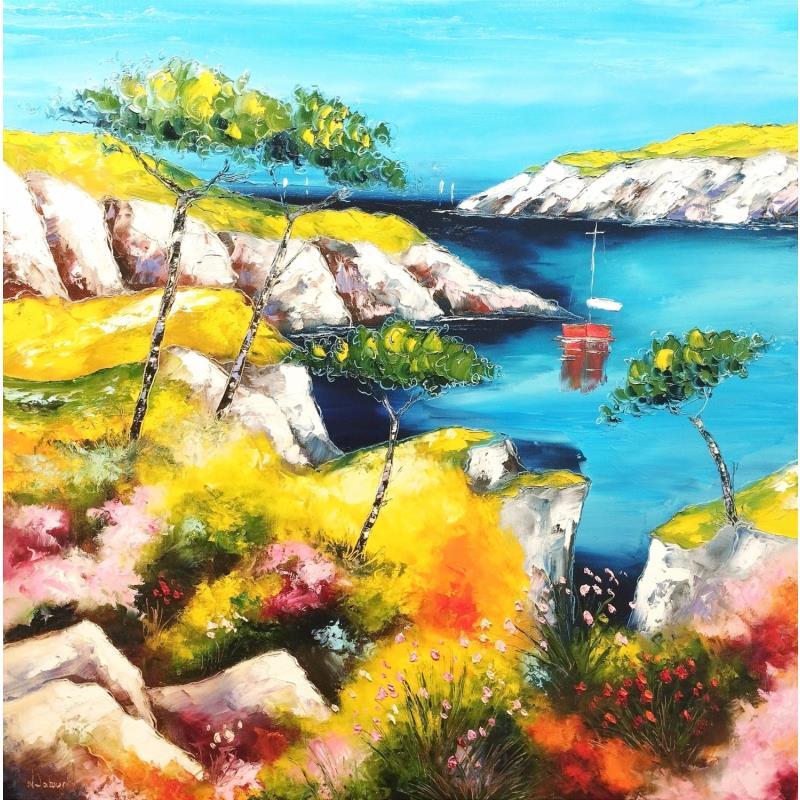 Painting CALANQUES DE MIOU by Sabourin Nathalie | Painting Figurative Oil Landscapes, Marine