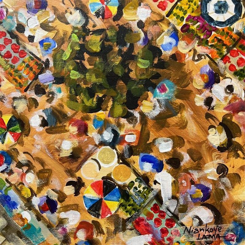 Gemälde La Place de marche von Lama Niankoye | Gemälde Figurativ Alltagsszenen Acryl